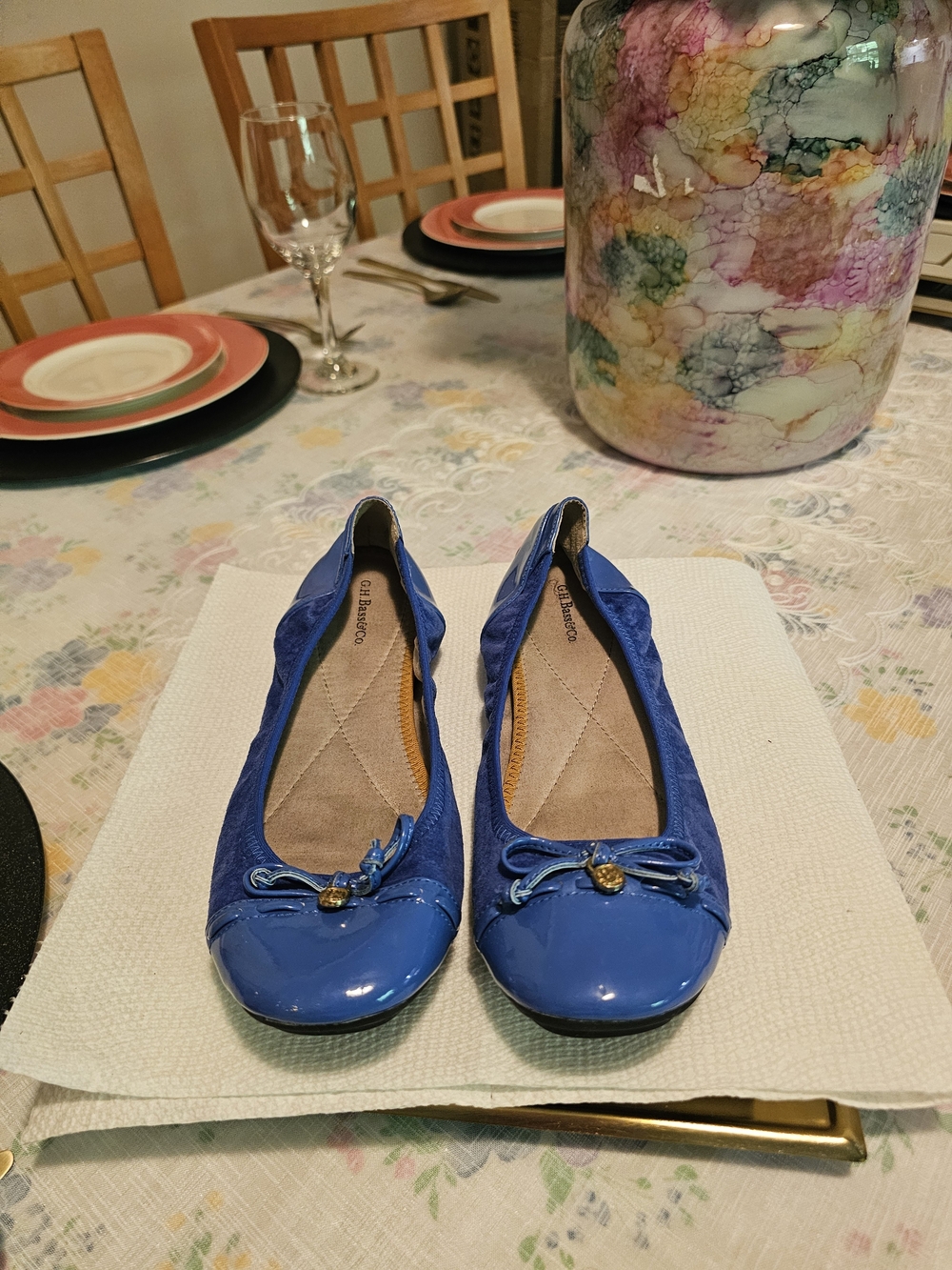 Blue Women's Ballet Flats with Bow